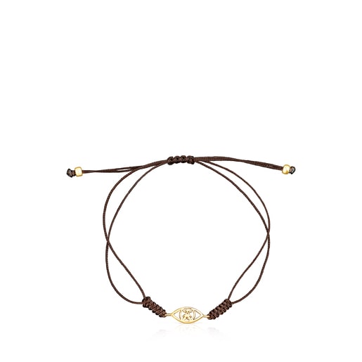 Gold TOUS Good Vibes eye Bracelet with brown Cord | TOUS