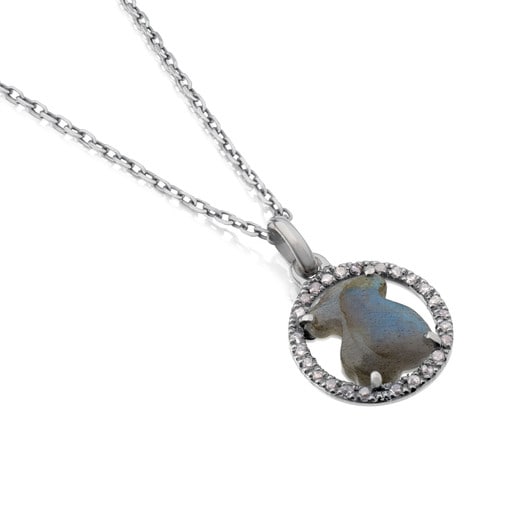Silver Camille Necklace with Labradorite and Diamonds