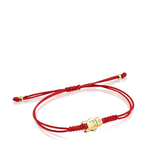 Bracelet Chinese Horoscope lapin en Or et Cordon rouge