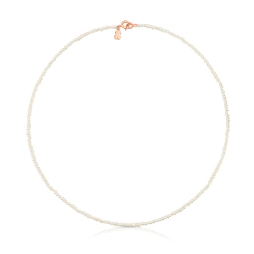 Collar con ba o de oro rosa 18 kt sobre plata y perlas con motivo oso Camille