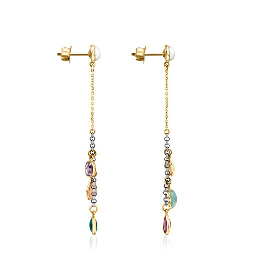 Gold and Silver Gem Power Earrings with Gemstones