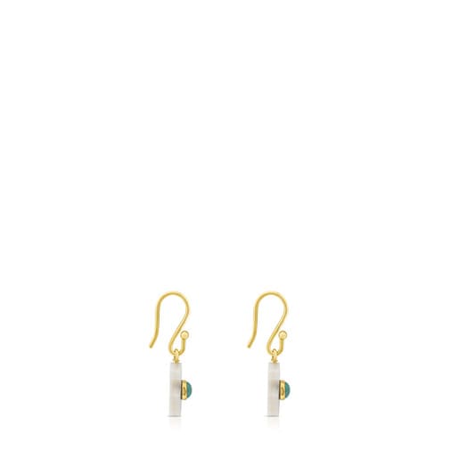 Gold Super Power Earrings with Mother-of-pearl and Amazonite