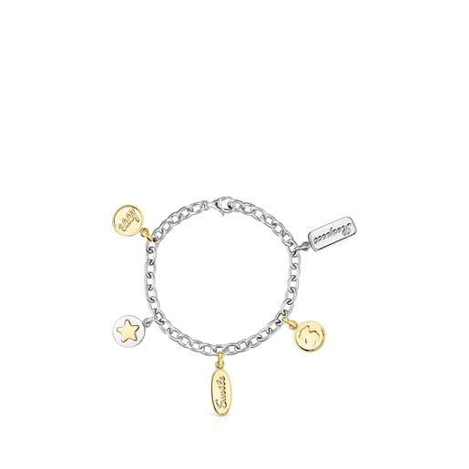 Two toned Steel TOUS Good Vibes charms Bracelet