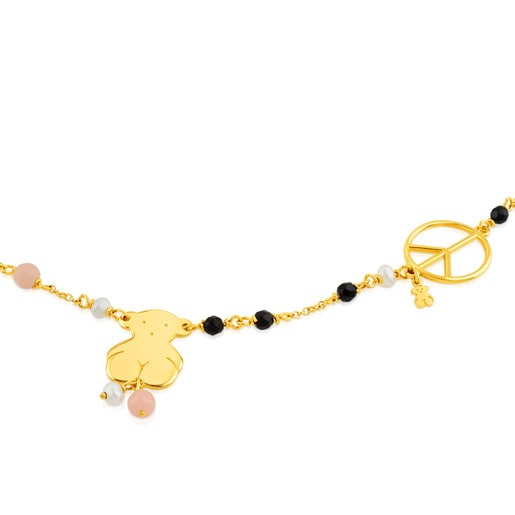 Vermeil Silver Motif Necklace with Onyx, Opal and Pearl