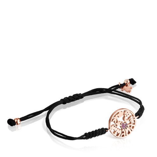 TOUS Mama Bracelet in Rose Silver Vermeil with Ruby and black Cord