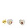Gold Super Power Earrings with Mother-of-pearl and Chalcedony
