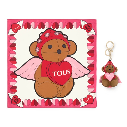 Lot porte-clés Teddy + foulard LOVE rose
