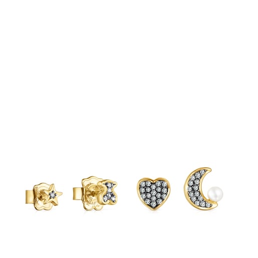 Ohrring-Set Nocturne aus Vermeil-Gold mit Diamanten und Perle