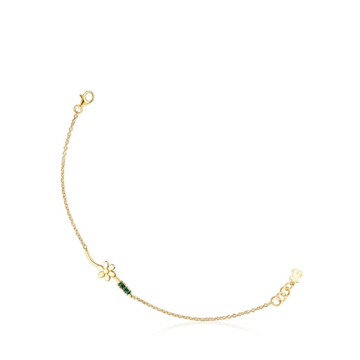 Pulsera Fragile Nature flor con baño de oro 18 kt sobre plata y malaquita