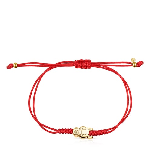 Armband Chinese Horoscope Rabbit aus Gold mit roter Kordel