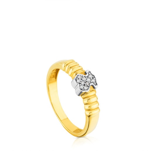Yellow and White Gold TOUS Bear Ring with Diamond