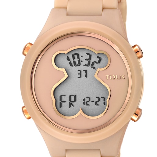 Reloj digital D-Bear de policarbonato con correa de silicona nude