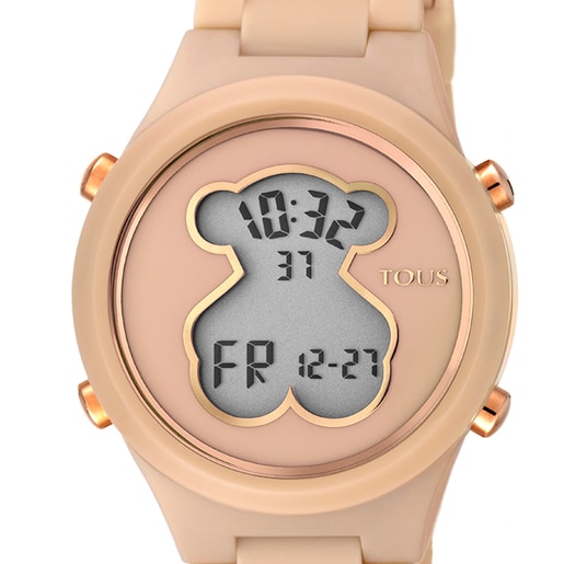 Orologio digitale in policarbonato D-Bear con cinturino in silicone color nude