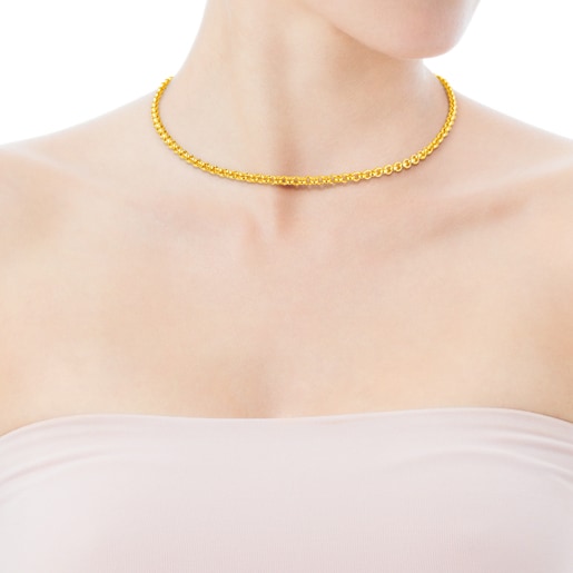 Enge Halskette TOUS Chain aus Vermeil-Silber, 40 cm lang mit runden Gliedern.