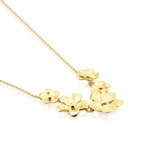 Collar largo flores con baño de oro 18 kt sobre plata Fragile Nature