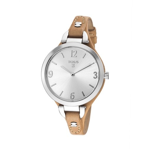 Steel Bohème Watch with camel colored Leather strap