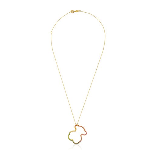 Gold Icon Necklace with multicolor Gemstones big Bear motif