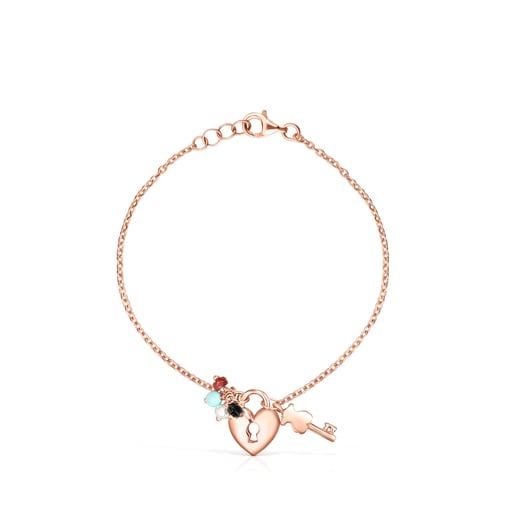 Pulsera San Valentín con baño de oro rosa 18 kt sobre plata y Gemas -  Exclusivo Online