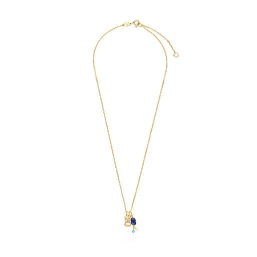 Silver Vermeil TOUS Good Vibes owl Necklace with Gemstones