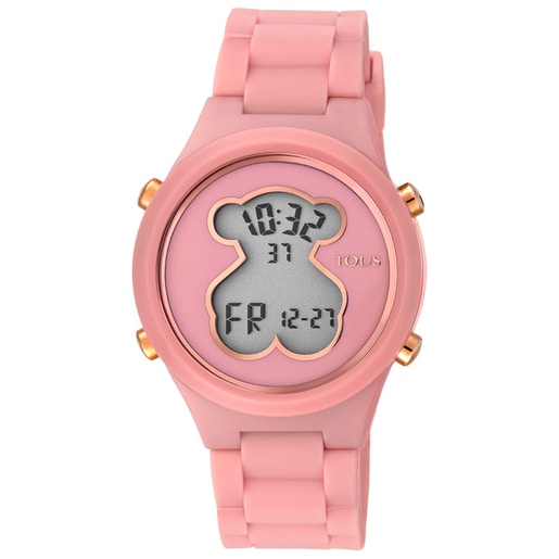 Polycarbonate D-Bear Watch with coral colored silicone strap