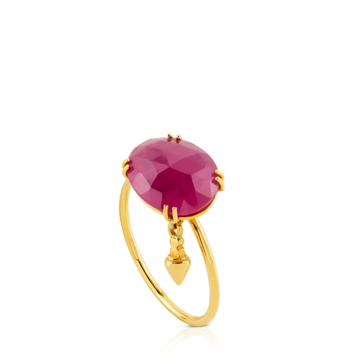 Gold Beethoven Ring with Ruby glass filled