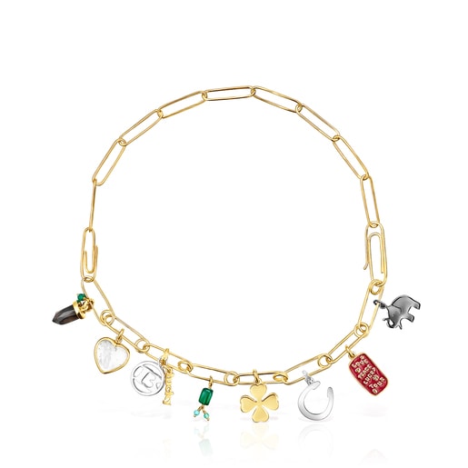 Silver Vermeil and Dark Silver TOUS Good Vibes clips – charms Necklace with  Gemstones | TOUS