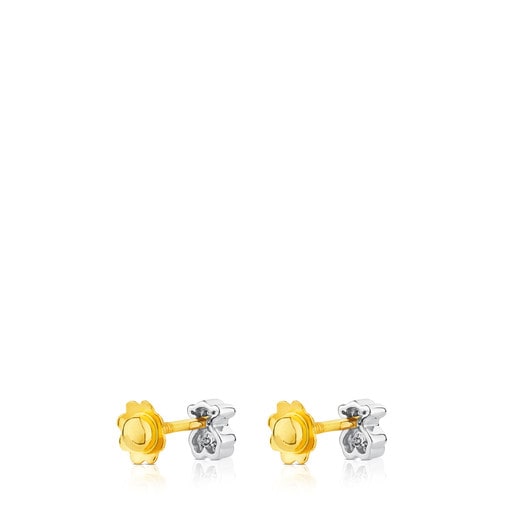 White TOUS Gold Puppies Earrings with Diamonds Bear motif