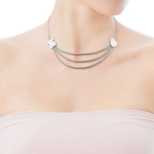 Silver and Steel Icon Mesh Necklace