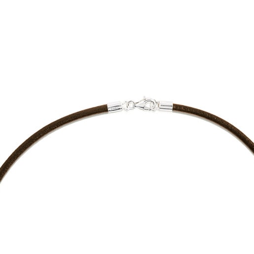 42 cm brown 3 mm Leather TOUS Chokers Choker with Silver Clasp.