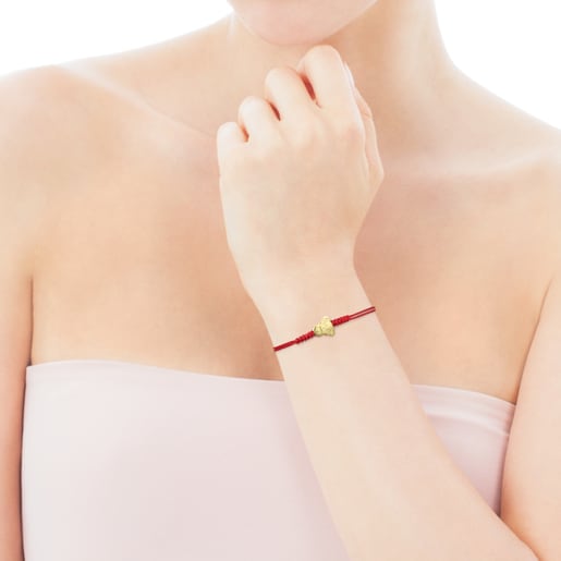 Bracelet Chinese Horoscope chien en Or et Cordon rouge