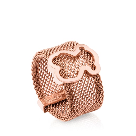 Anillo de acero con ba o de oro rosa 18 kt sobre plata motivo