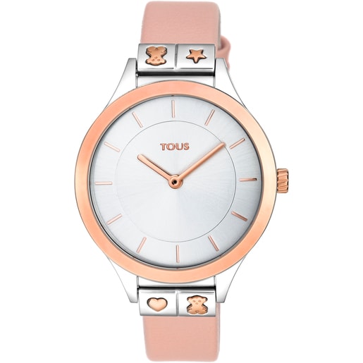 Rose IP Steel Lord Watch with nude leather strap