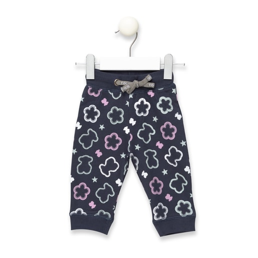 Casual print jogging pants in Navy Blue/Pink
