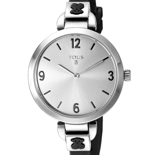 Steel Bohème Watch with black Silicone strap