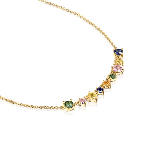 Collana con placcatura in oro 18 kt su argento e zaffiri Glaring multicolori