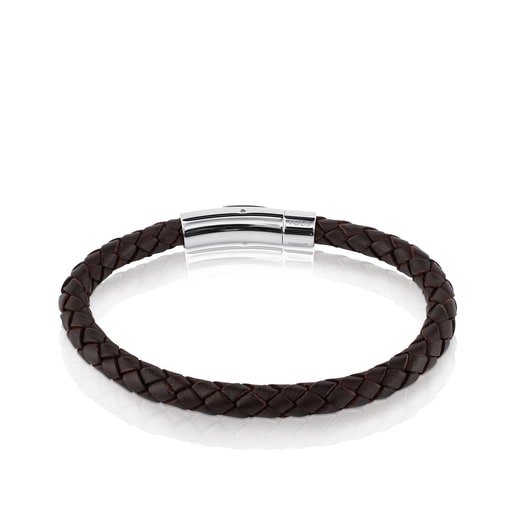 Steel TOUS Man Bracelet with brown leather