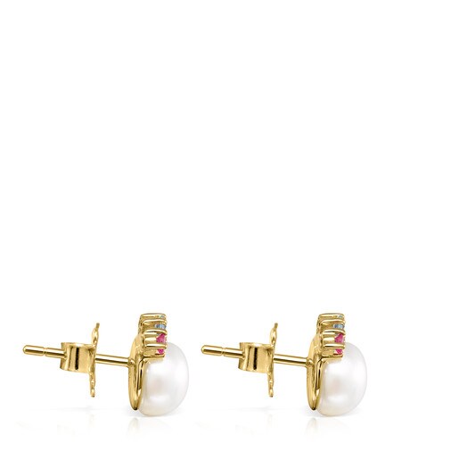 Gold Real Sisy Earrings with small Pearl and Gemstones