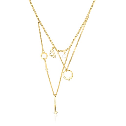 Collar Job cadenas con baño de oro 18 kt sobre plata, Topacio y Perla