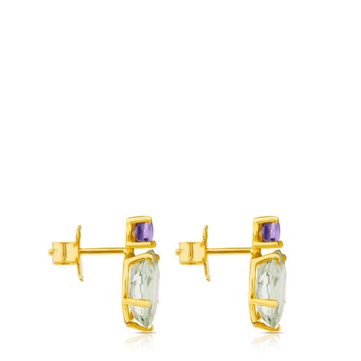Ivette Earrings in Gold with Praseolite and Amethyst