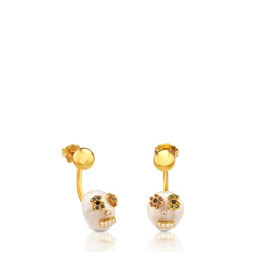 Vermeil Silver Sweet Skull Earrings with Pearl and Sapphire