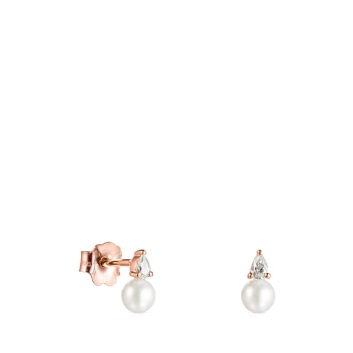 Light Earrings in Rose Gold with Diamonds and Pearl