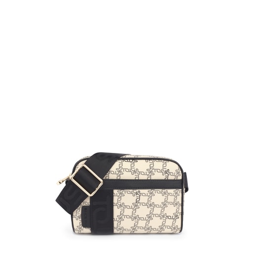 Small beige-black Tous Logogram crossbody bag