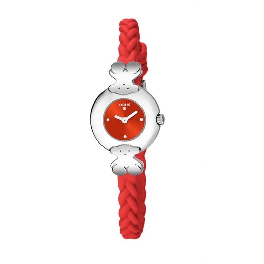 Uhr Très Chic aus Stahl mit korallenfarbenem Silikonarmband