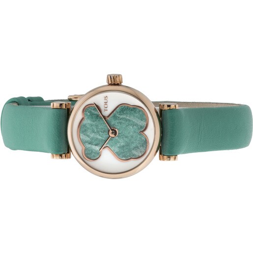 Pink IP Steel Camille Watch with green Leather strap