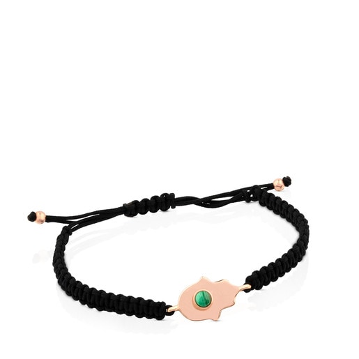 Rose Vermeil Silver Super Power Bracelet with Cord and Malachite