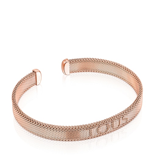 Bracciale in acciaio IP rosa con lettere TOUS in rilievo. 0,6 cm. Maglia TOUS