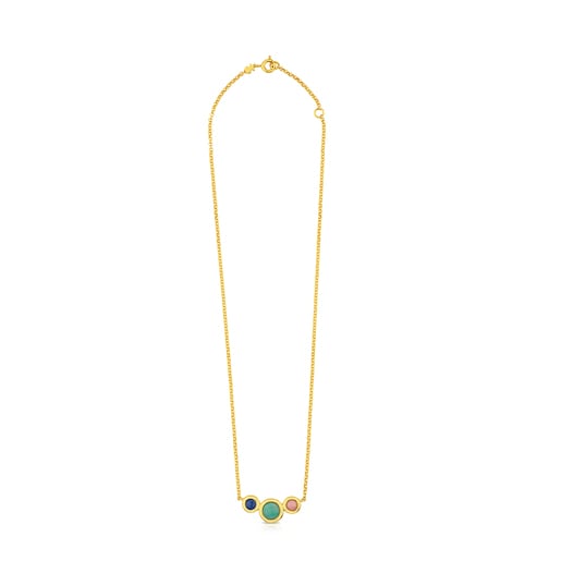 Vermeil Silver Alecia Necklace with Amazonite, Rose Opal and Quartz with Dumortierite