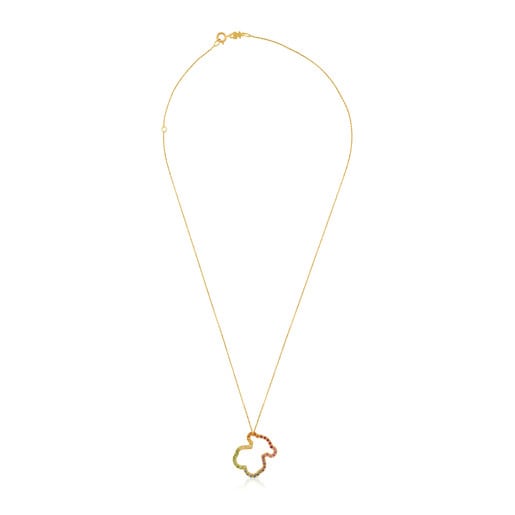 Gold Icon Necklace with multicolor Gemstones medium Bear motif