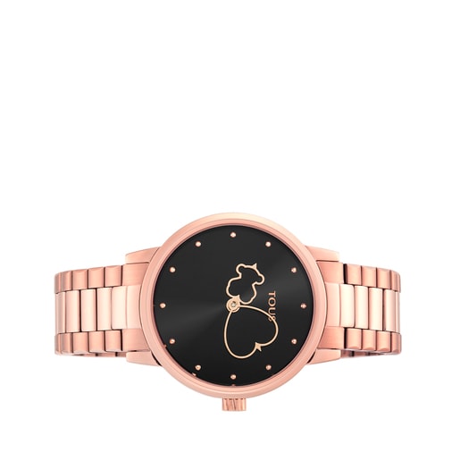 Montre Bear Time en acier et placage ionisé rose