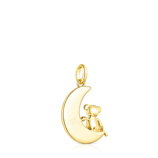 Pendentif Teddy Bear lune et ourson en Argent vermeil et Pierres précieuses